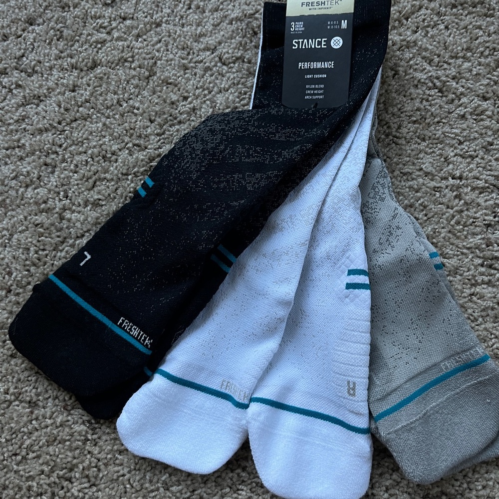 Stance Performance Socks - Black, White, Gray with Blue Accents